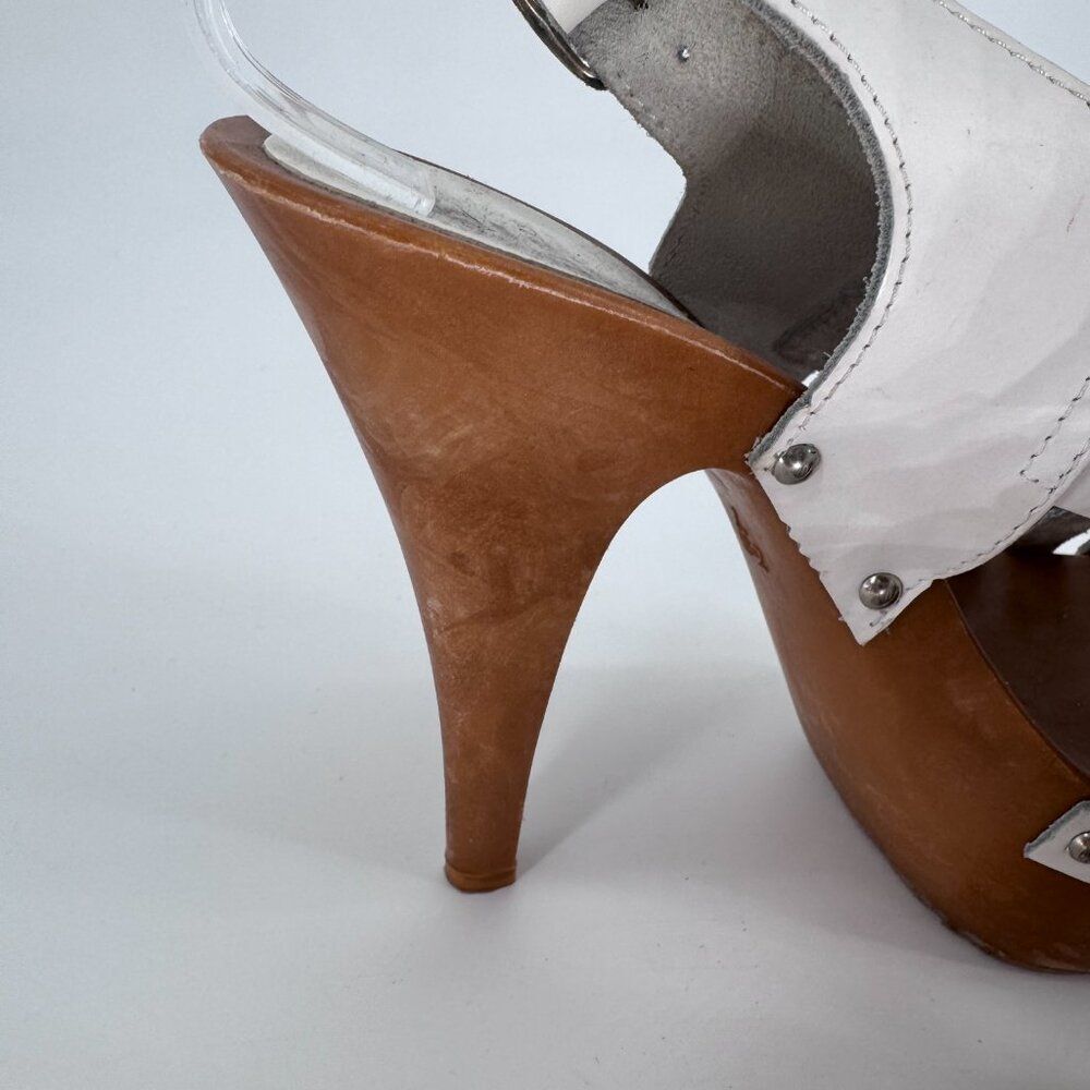 White Leather Woven Y2K Platform Heels Slingback Sandals Size 7 - Picture 11 of 13